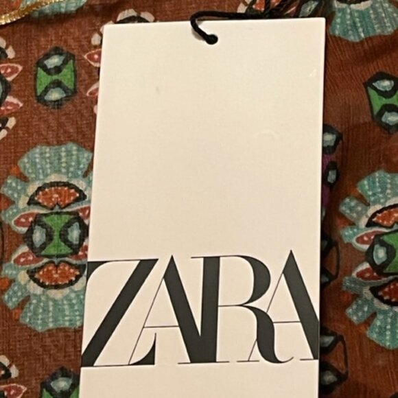 Zara NWT RARE Multicolor Printed Blouse With Bow Tie and Beaded Tassels Sz Small - Picture 14 of 16